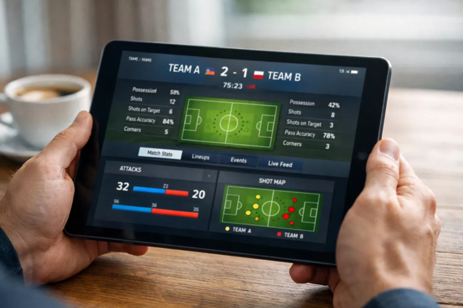 Persona analizando estadísticas de fútbol en una tablet