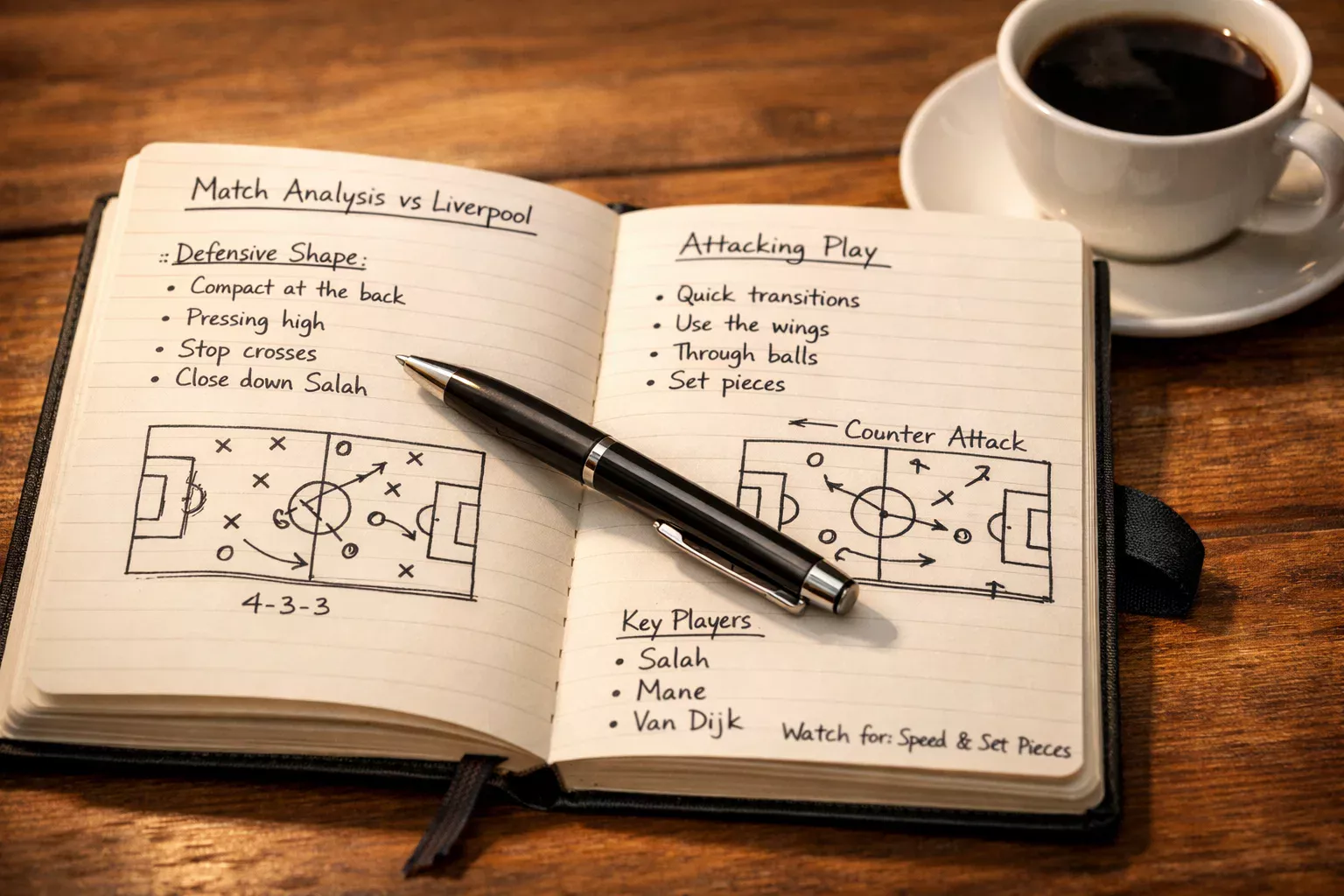 Libreta con anotaciones de análisis de partidos de fútbol