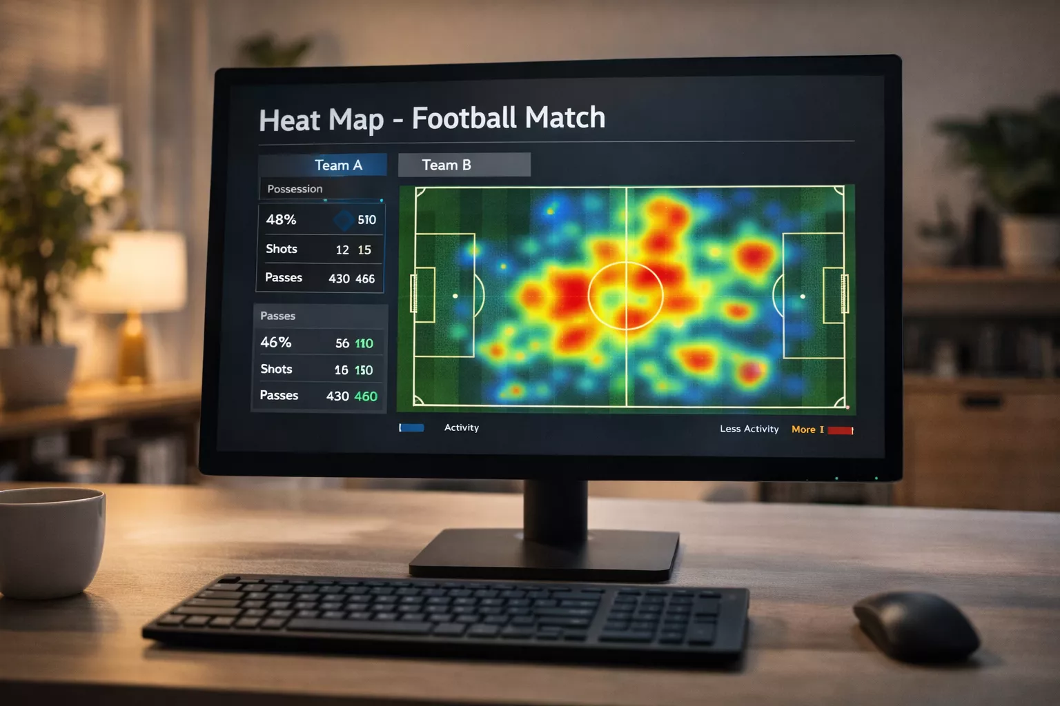 Pantalla de ordenador mostrando mapa de calor de un partido de fútbol
