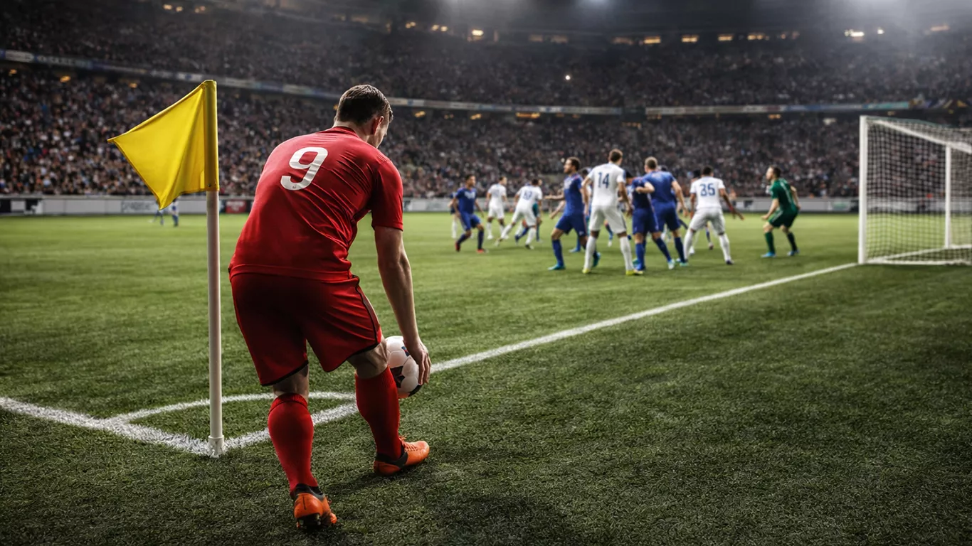 Jugadores de fútbol esperando un saque de córner