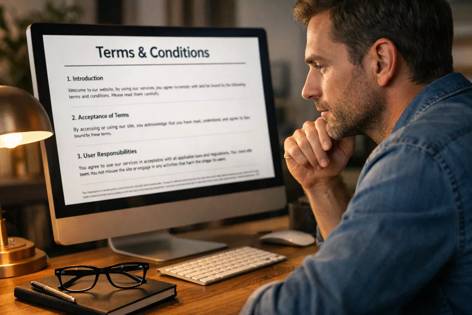 Persona leyendo términos y condiciones en pantalla de ordenador